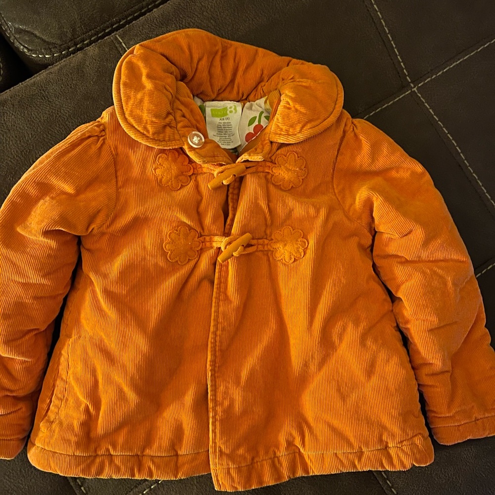 Crazy 8, xsmall, size 4, orange peacoat with corduroy like material.